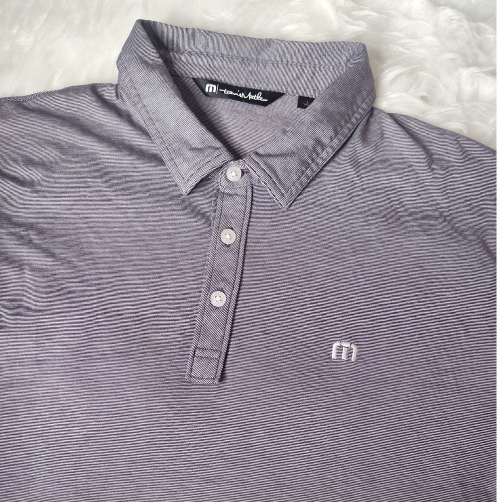 Travis Mathew Polo Shirt Men L Grey Blue Micro Stripe Coral Canyon Golf Top